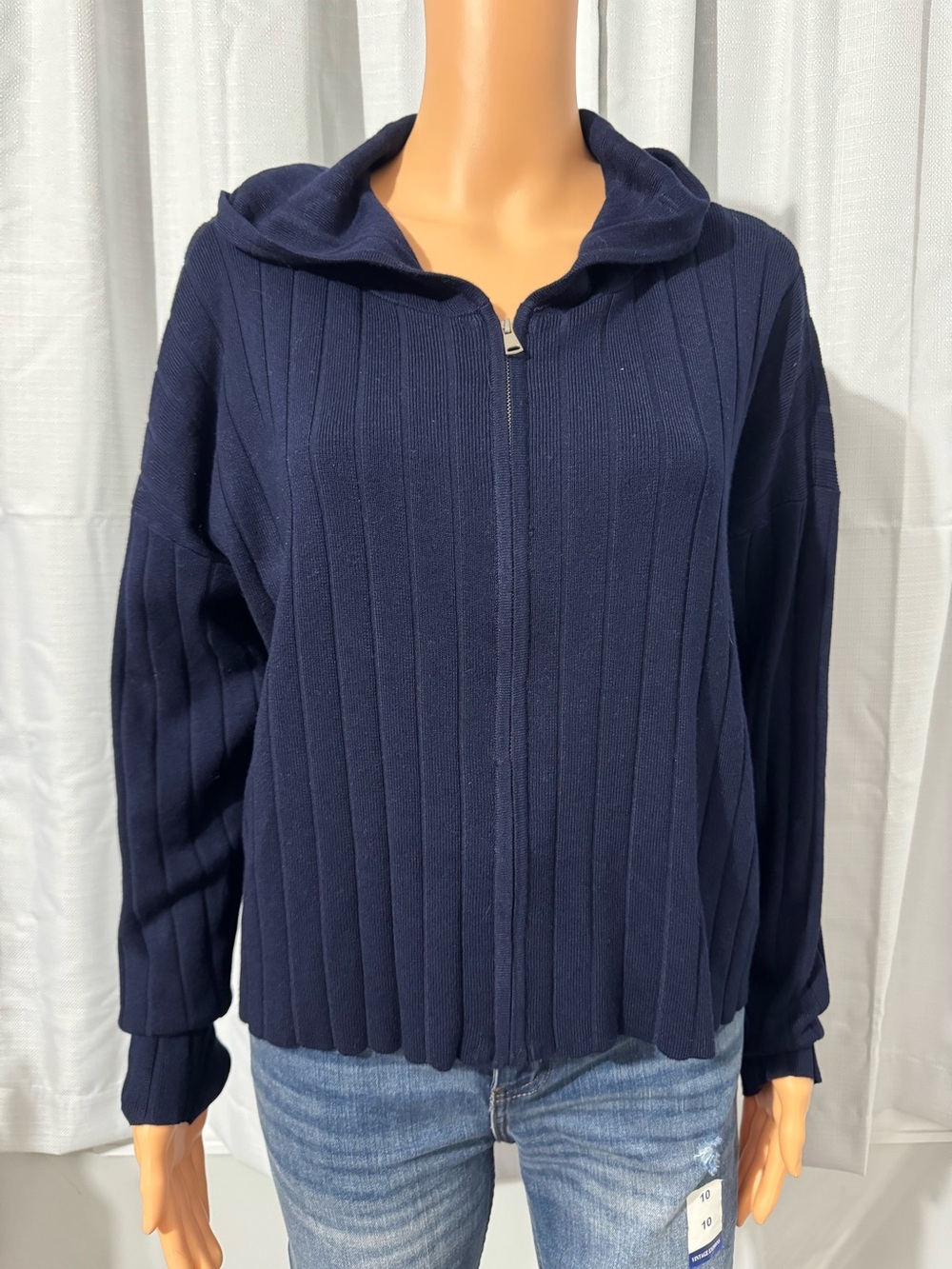 Great Cyrus size L navy blue hooded full zip cardigan sweater new